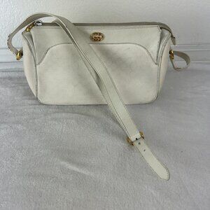 Vintage 1980'S Gucci GG pvc Canbas White Leather Trim Shoulder Bag # 001-58-0920
